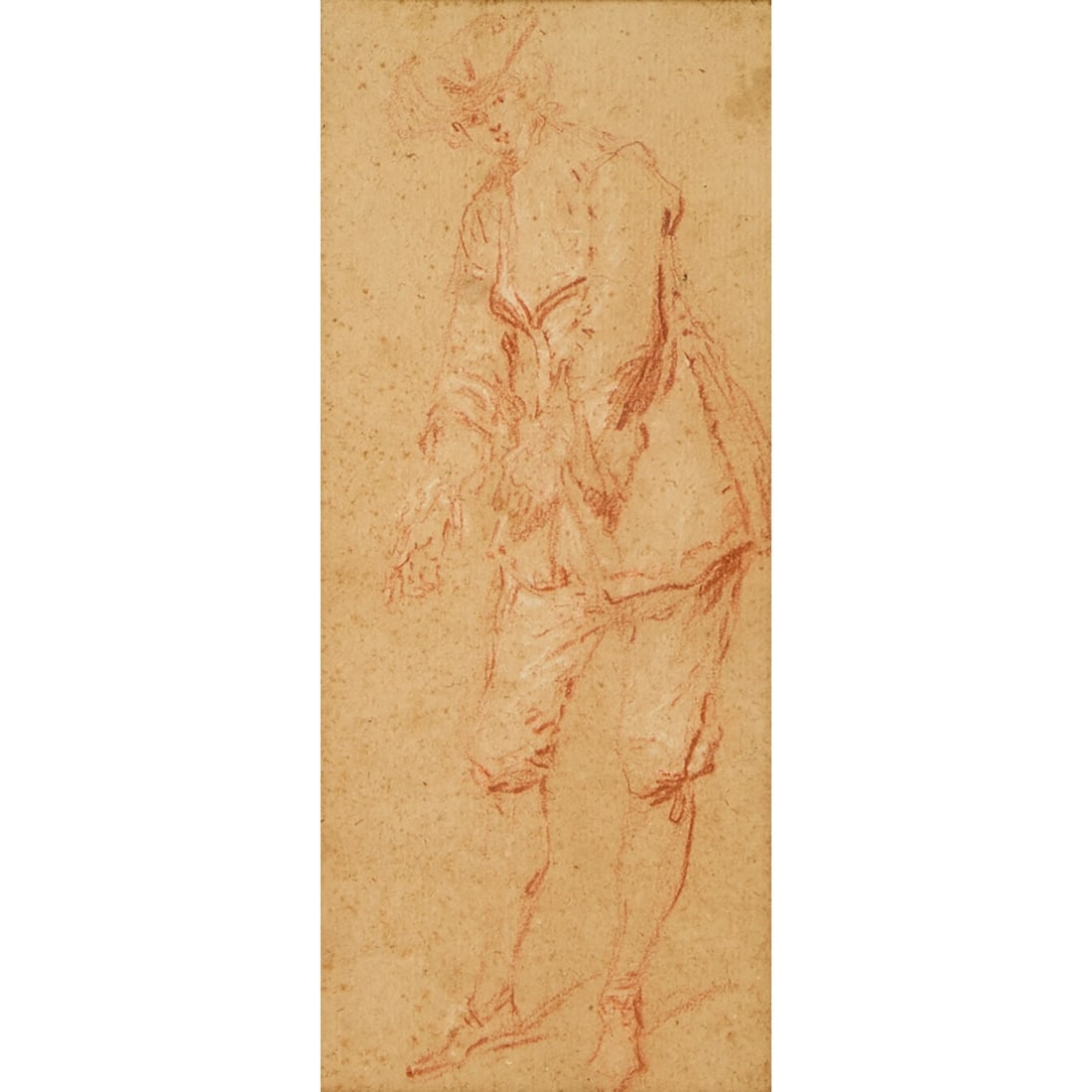 Nicolas Lancret: French, 1690-1743Study of a Man Standing Red chalk heightened with white on tan paper8 1/16 x 3 7/16 inches (20.5 x 8.7 cm)Frame 13 3/4 x 9 inches (35 x 22.8 cm)Provenance: Mrs. Charles Allen, Jr., Ne