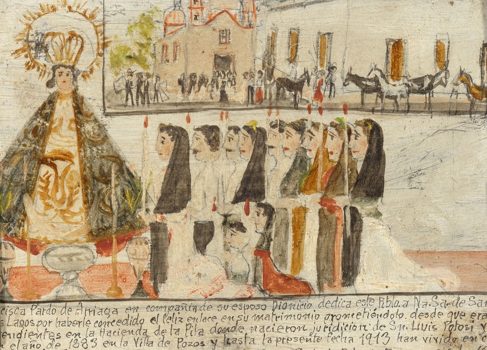 Latin American School: 20th CenturyVeneration of the Christ ChildTempera on tin5 x 7 inches (12.6 x 17.8 cm)Frame 11 x 12 7/8 inches (28 x 32.7 cm) Some small losses.