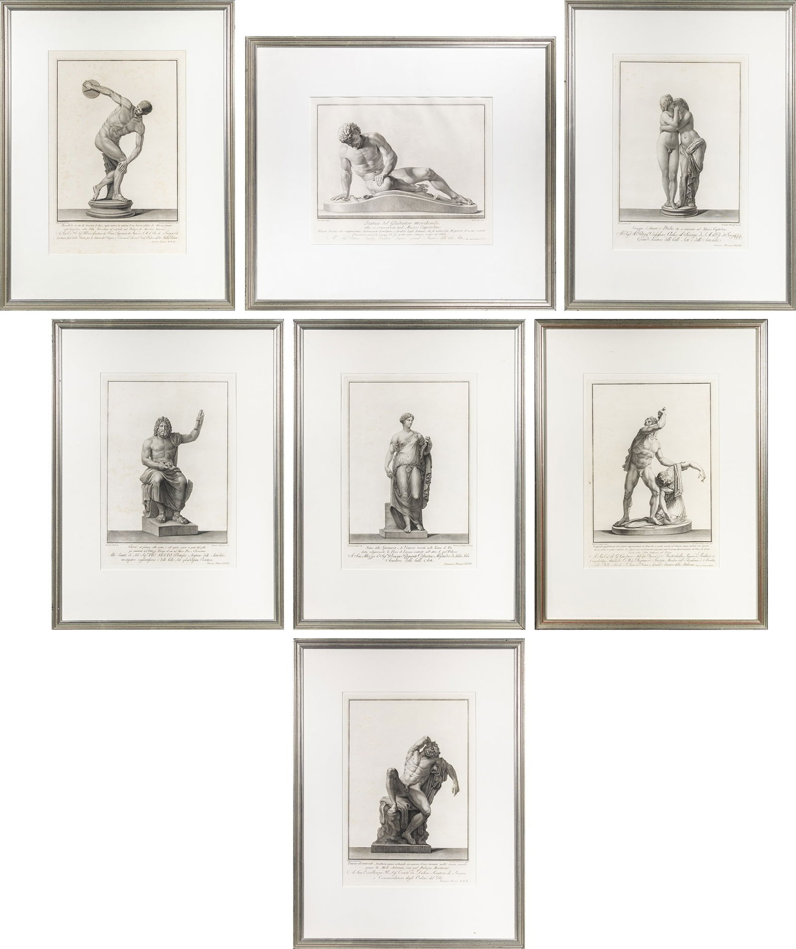 Francesco Piranesi (1758-1810) and Andrea Rossi (active 1727-1775): DISCOBOLO...; STATUA DEL GLADIATOR MORIBONDO; GRUPPO D'AMORE E PSICHE; GIOVE COL FULMINE...; STATUA DELLA SPERANZA...; GRUPPO DI SIGNIFICATO PER ANCO IGNOTO RAPPRESENTANTE UN EROE...; FAUNO DORMENTOSe