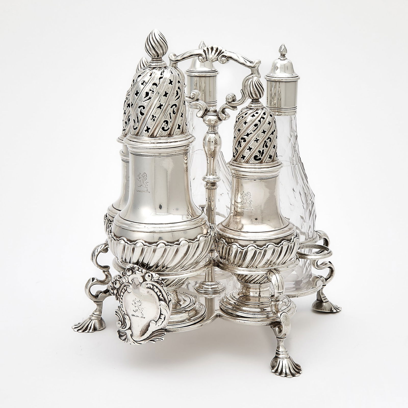 George II Sterling Silver Cruet Frame (1 of 8)