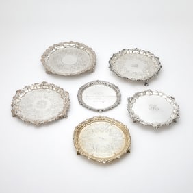 Group of Five English Sterling Silver Salvers