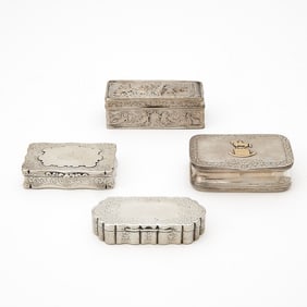 Four English and Continental Silver Snuff Boxes