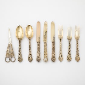 Assembled English Sterling Silver Gilt Part Dessert Service