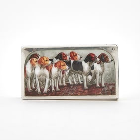 Edward VII Sterling Silver and Enamel Novelty Vesta Case with Hounds