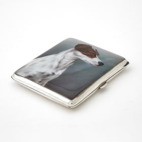 Continental Silver and Enamel Novelty Cigarette Case with Terrier