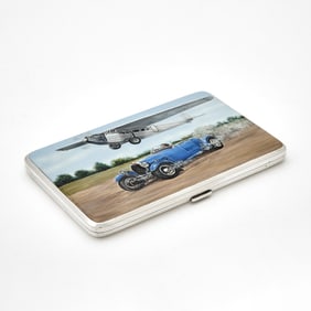 George V Sterling Silver and Enamel Novelty "Racing" Cigarette Case