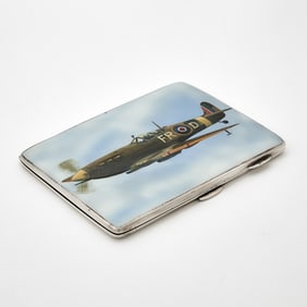 Military Interest: George V Sterling Silver and Enamel Novelty RAF Cigarette Case