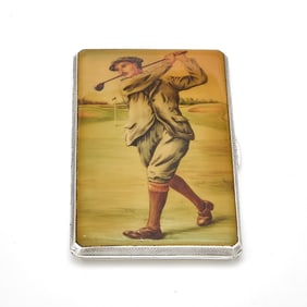 George VI Sterling Silver and Enamel Novelty "Golfing" Cigarette Case