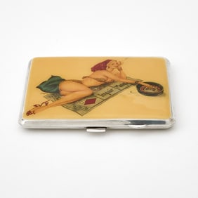 George VI Sterling Silver and Enamel Novelty "Vices" Cigarette Case