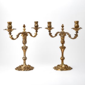 Pair of Edward VII Sterling Silver Gilt Two Light Candelabra