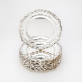 Set of Twelve George III Style Silver Plated Dinner Plates