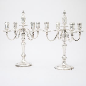 Pair of Tiffany & Co. Sterling Silver Five Light Candelabra