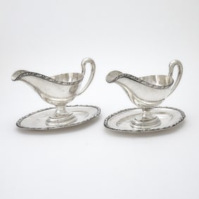 Pair of Austrian Silver Sauceboats on Stands