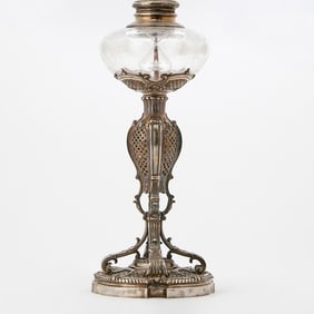 French Silver and Etched Glass Fluid Lamp