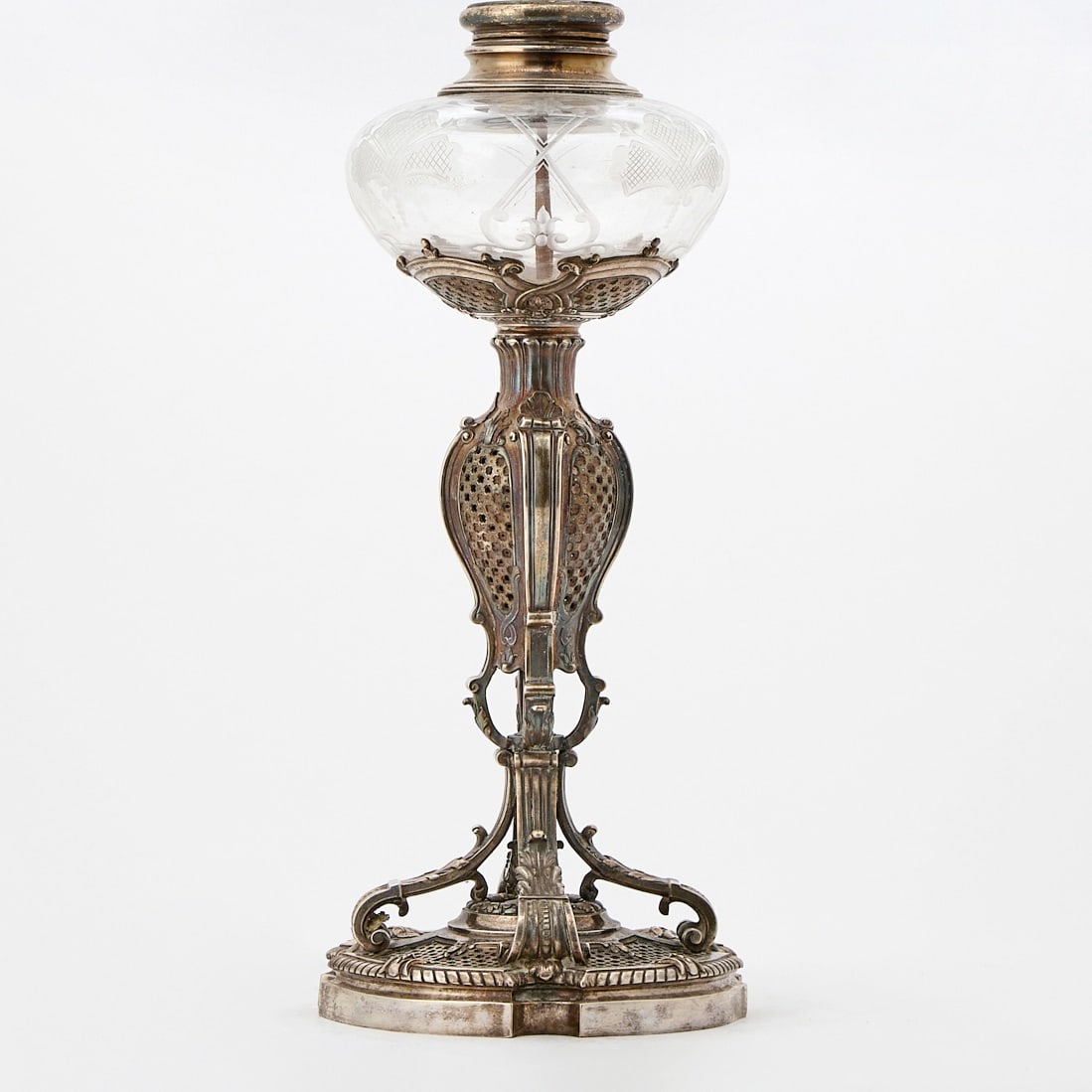 French Silver and Etched Glass Fluid Lamp (1 of 6)