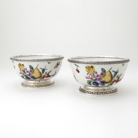 Pair of French Silver Mounted Samson Porcelain Bowls