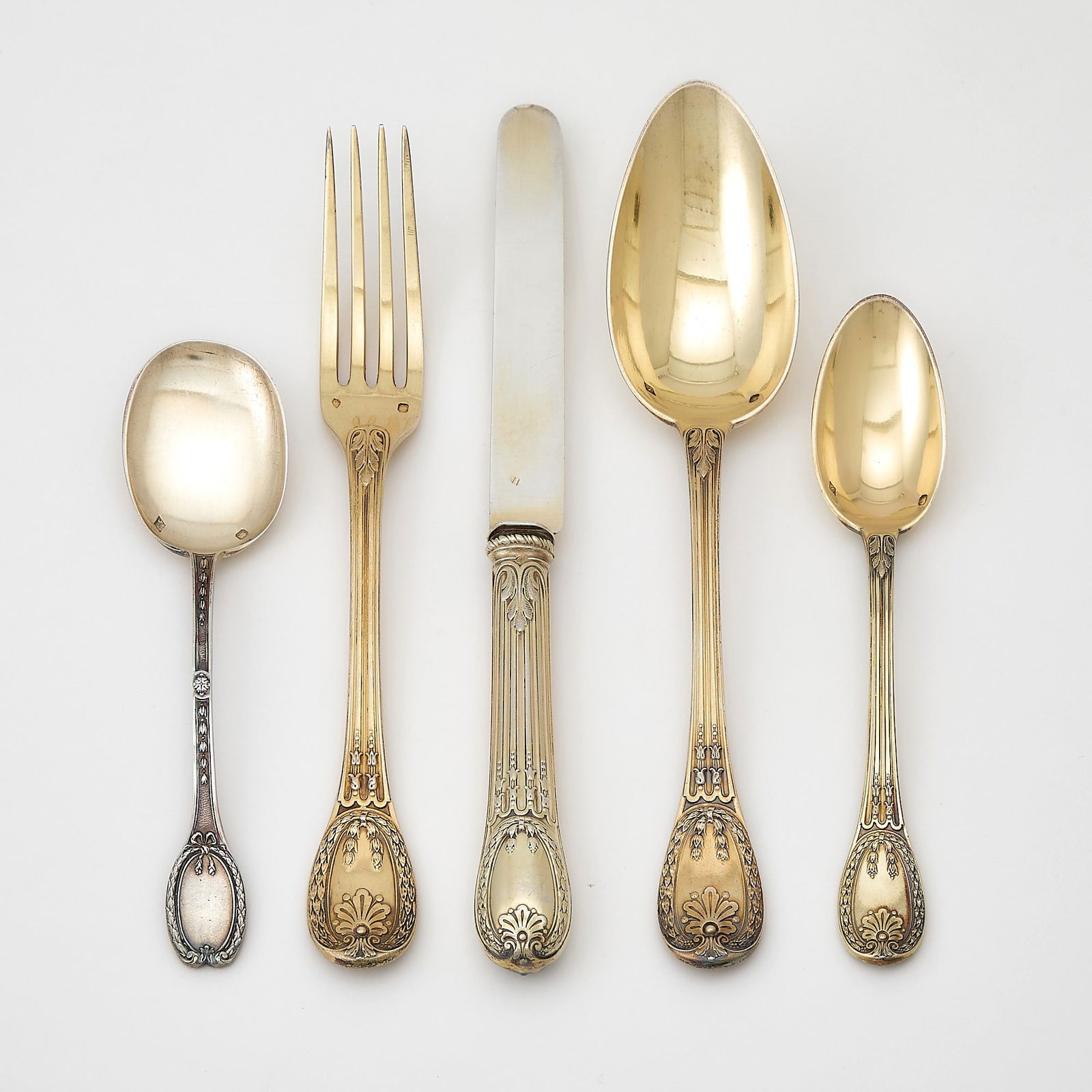 Assembled French Silver Gilt Dessert Flatware Service (1 of 8)