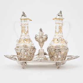 French Silver and Gilt Decorated Glass Cruet Set