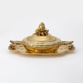 Puiforcat Silver Gilt Covered Ecuelle and Tray