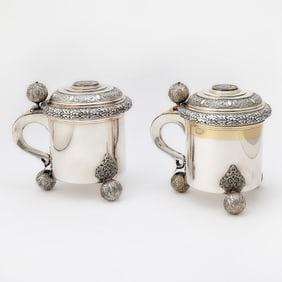 Pair of Swedish Silver Covered Tankards