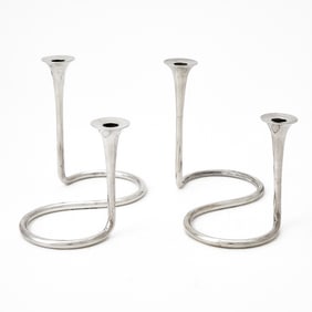 Pair of Danish Sterling Silver Two-Light Candelabra