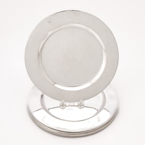 Set of Six Mexican Sterling Silver Chargers