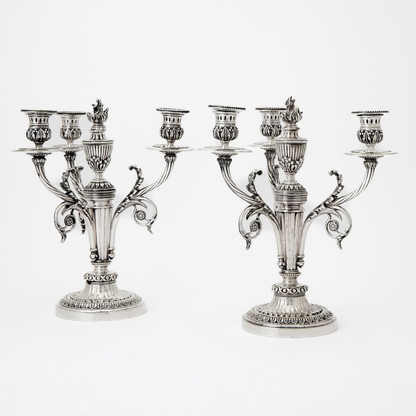 Pair of Louis XVI Style Silvered Bronze Four-Light Candelabra (1 of 6)