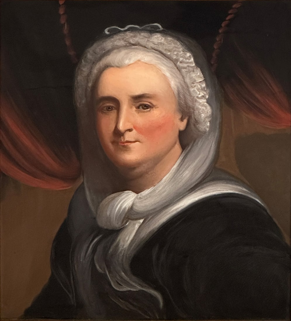 William Matthew Prior: American, 1806-1873 Reverse Painted Portrait on Glass of Martha Washington Indistinctly described on reverse Framed 28 1/2 x 24 1/2 inches