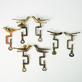 Seven Painted Bird Sewing Clamps