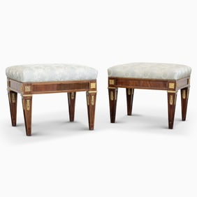 Pair of Empire Gilt-Bronze Mounted Mahogany Tabourets