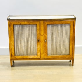 Louis XVI Style Inlaid Fruitwood Marble Top Cabinet