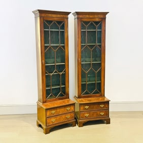 Pair of George III Style Burl and Mahogany Bookcases