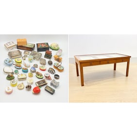 A Collection of Mostly Snuff Boxes in a Vitrine Low Table