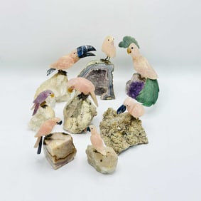 Eight Carved Hardstone Exotic Birds