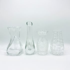 Four Colorless Crystal Vases