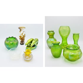 Group of Ten Art Glass Table Articles