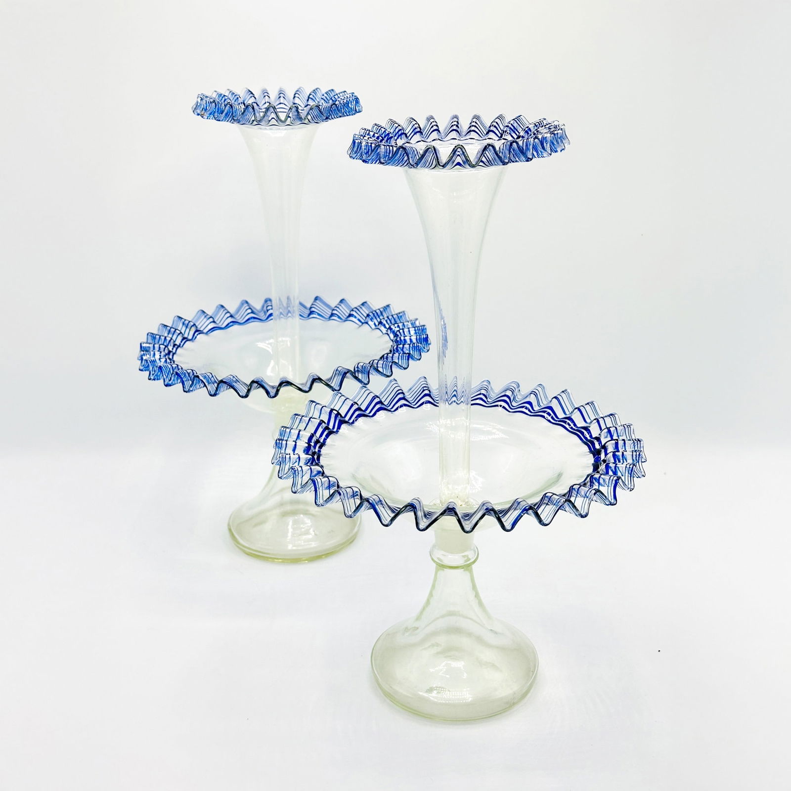 Pair of Venetian Cobalt and Colorless Glass Epergenes (1 of 6)