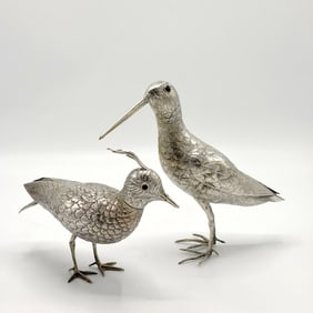 Two Dutch Silver Figures of Snipes with Glass Eyes