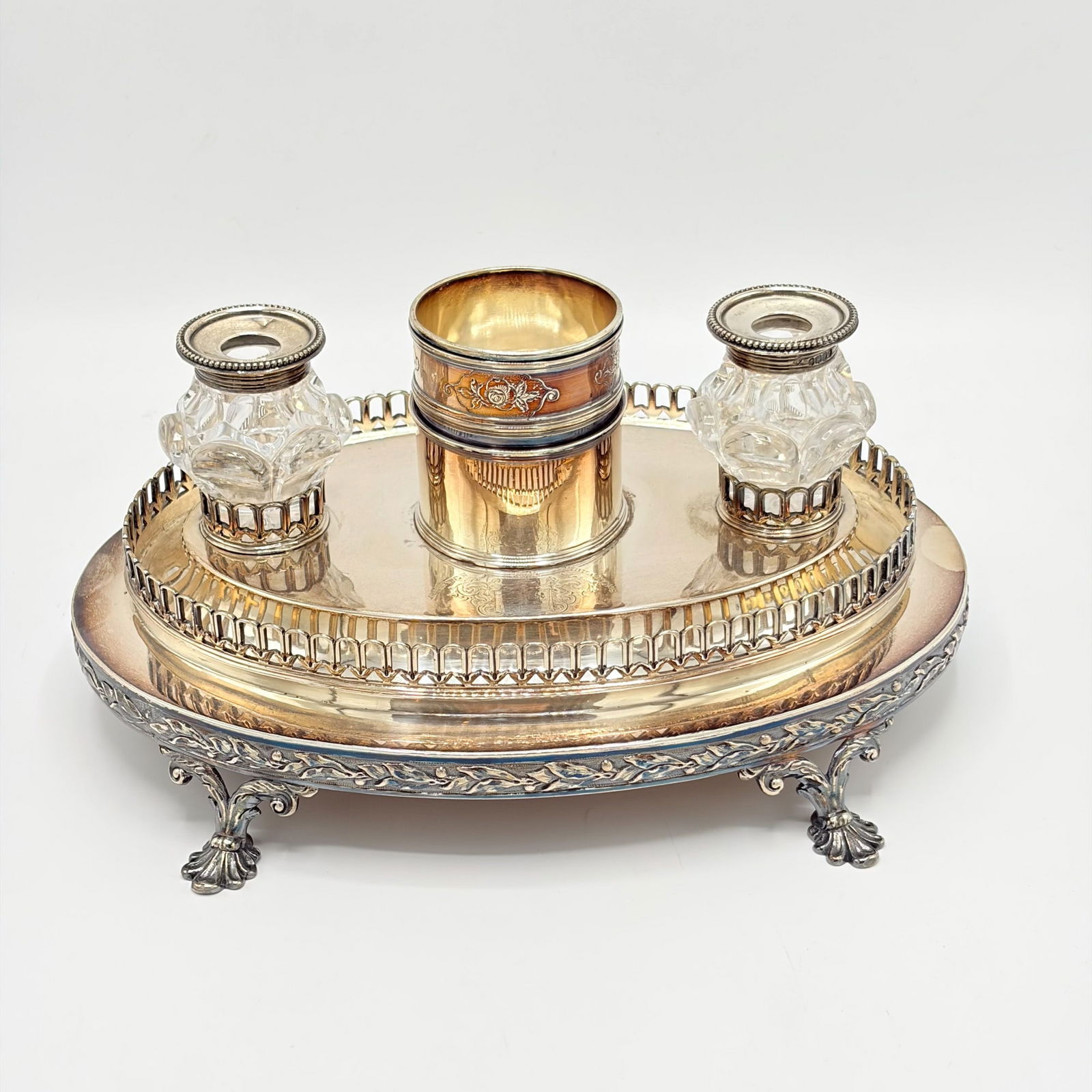 George III Sterling Silver and Cut Glass Inkstand (1 of 6)