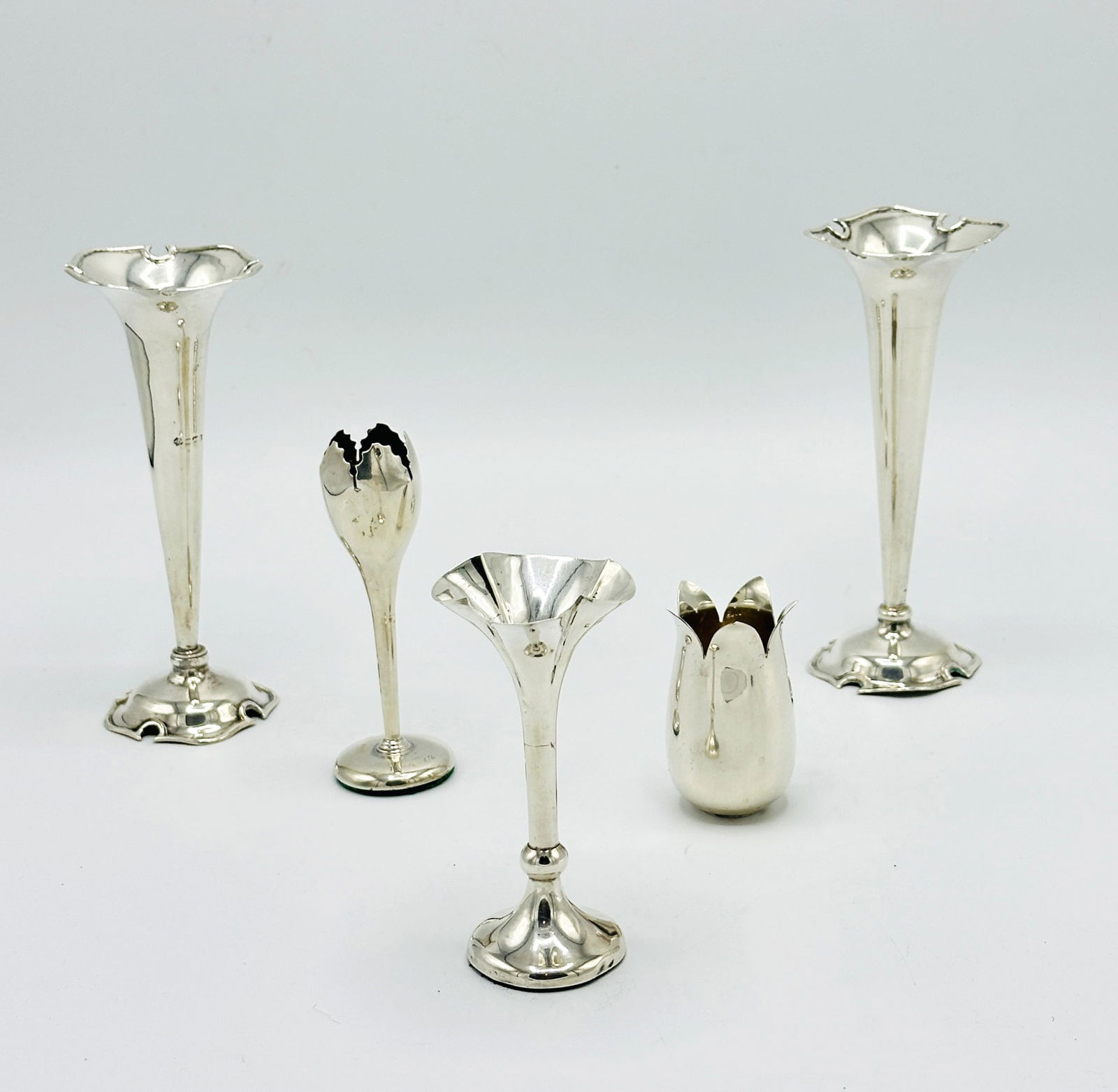 Group of Five Sterling Silver Bud Vases (1 of 9)