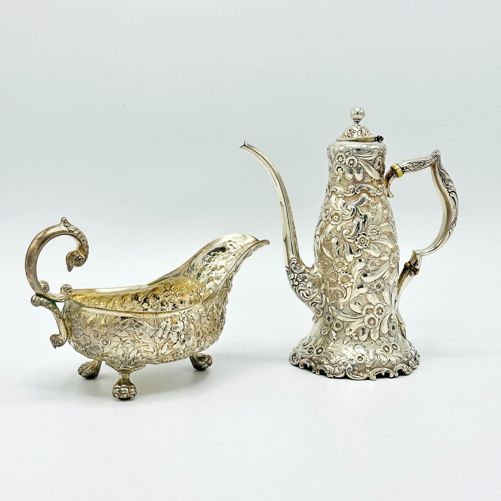 Whiting Sterling Silver Coffee Pot and Bigelow & Kennard Sterling Silver Sauce Boat (1 of 8)