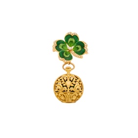 A. Stowell & Co. Gold, Enamel, Diamond and Split Pearl Clover Pendant-Watch