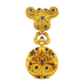 Marcus & Co. Gold, and Cabochon Sapphire Pendant-Watch