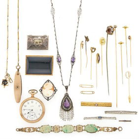 Group of Gold, White Gold, Low Karat Gold, Gold-Filled, Silver, Gilt-Metal and Gem-Set Jewelry
