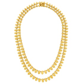 Double Strand Gold Bead Fringe Necklace
