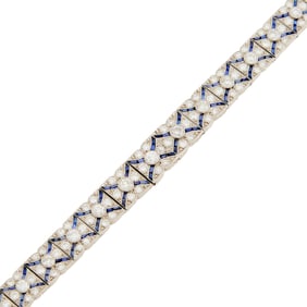 Platinum, Diamond and Synthetic Sapphire Bracelet