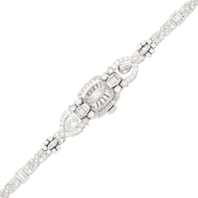 Hamilton Platinum and Diamond Bracelet-Watch