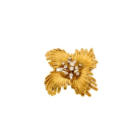 Gold and Diamond Flower Brooch