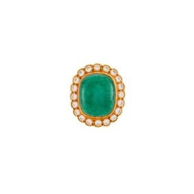 Gold, Cabochon Emerald and Diamond Ring