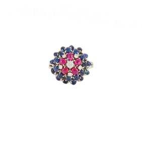 White Gold, Cabochon Ruby and Sapphire and Diamond Ring